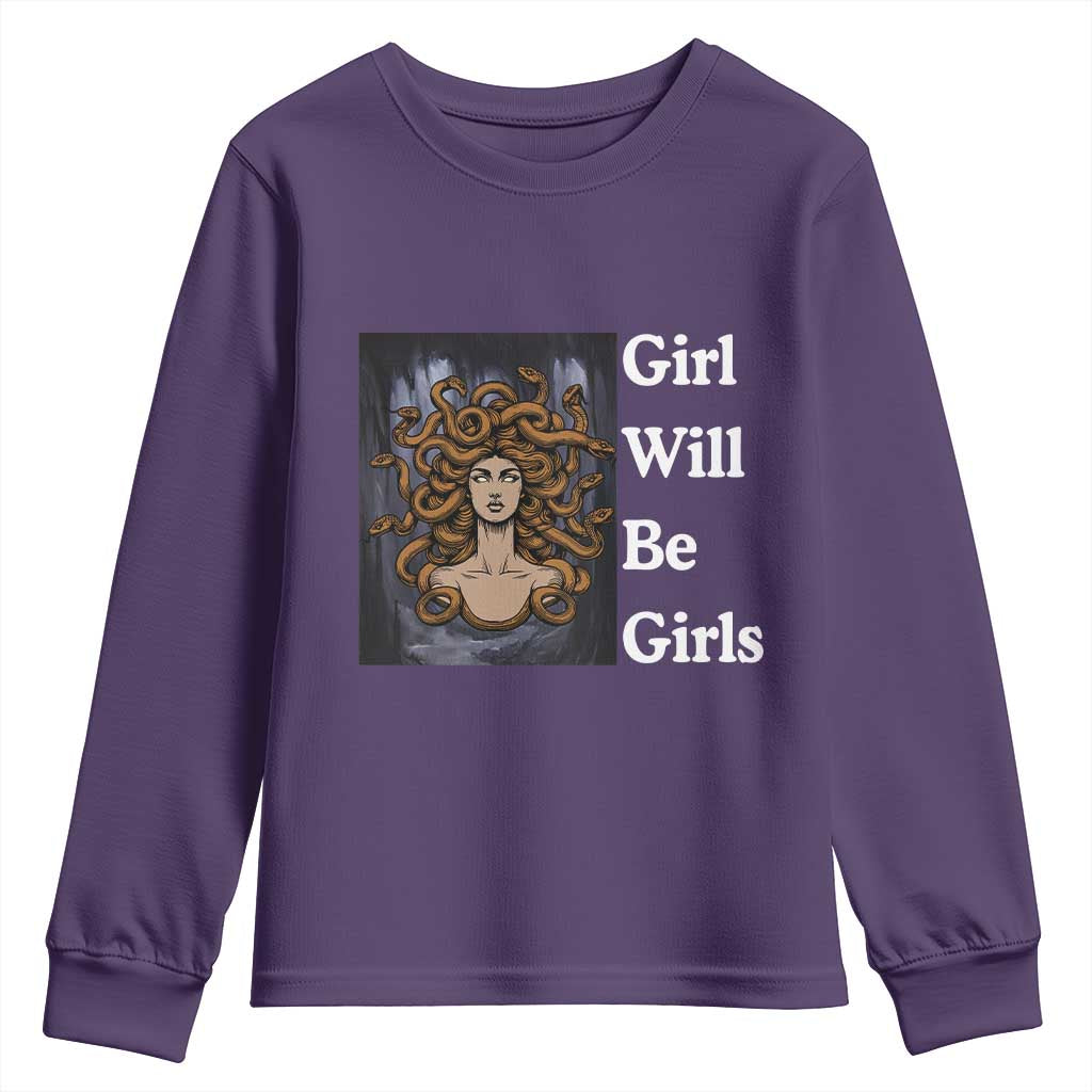 Girl Will Be Girls Youth Sweatshirt Medusa Mythology Feminist Women - Wonder Print Shop