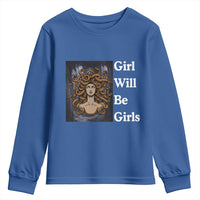 Girl Will Be Girls Youth Sweatshirt Medusa Mythology Feminist Women - Wonder Print Shop