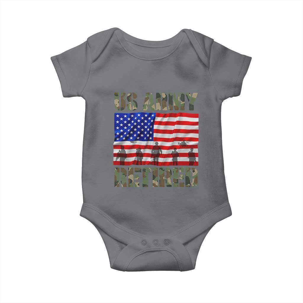Retired Veteran Baby Onesie American Flag US Army Patriotic USA Pride - Wonder Print Shop