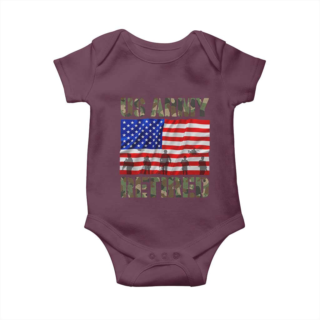 Retired Veteran Baby Onesie American Flag US Army Patriotic USA Pride - Wonder Print Shop
