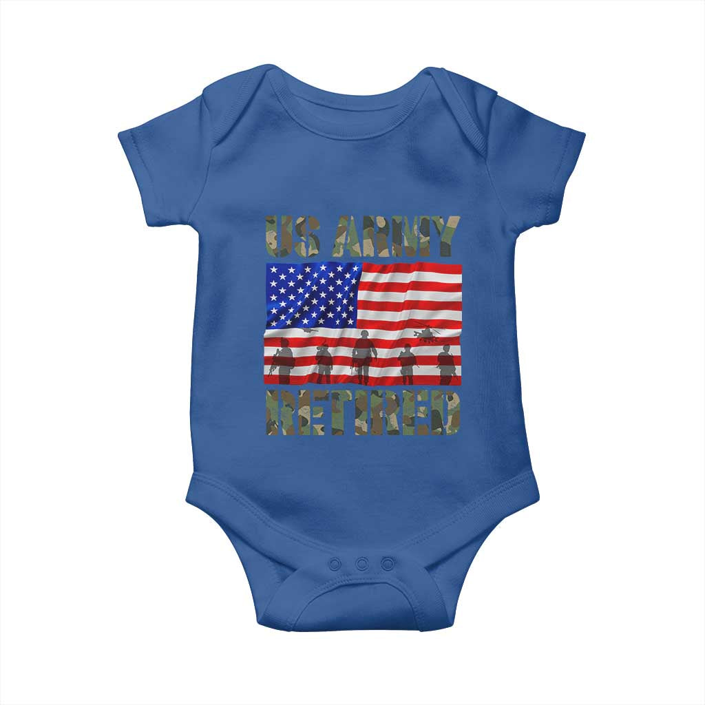 Retired Veteran Baby Onesie American Flag US Army Patriotic USA Pride - Wonder Print Shop
