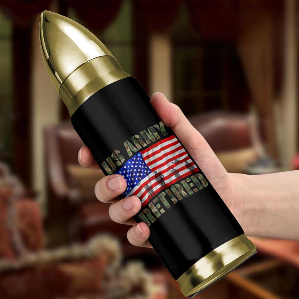 Retired Veteran Bullet Tumbler American Flag US Army Patriotic USA Pride