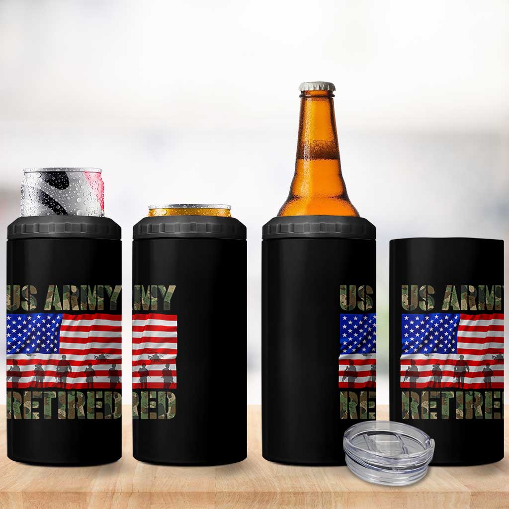 Retired Veteran 4 in 1 Can Cooler Tumbler American Flag US Army Patriotic USA Pride