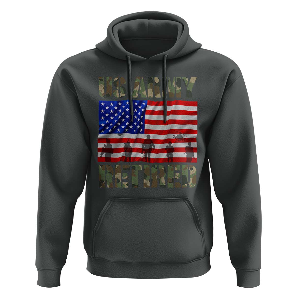 Retired Veteran Hoodie American Flag US Army Patriotic USA Pride - Wonder Print Shop