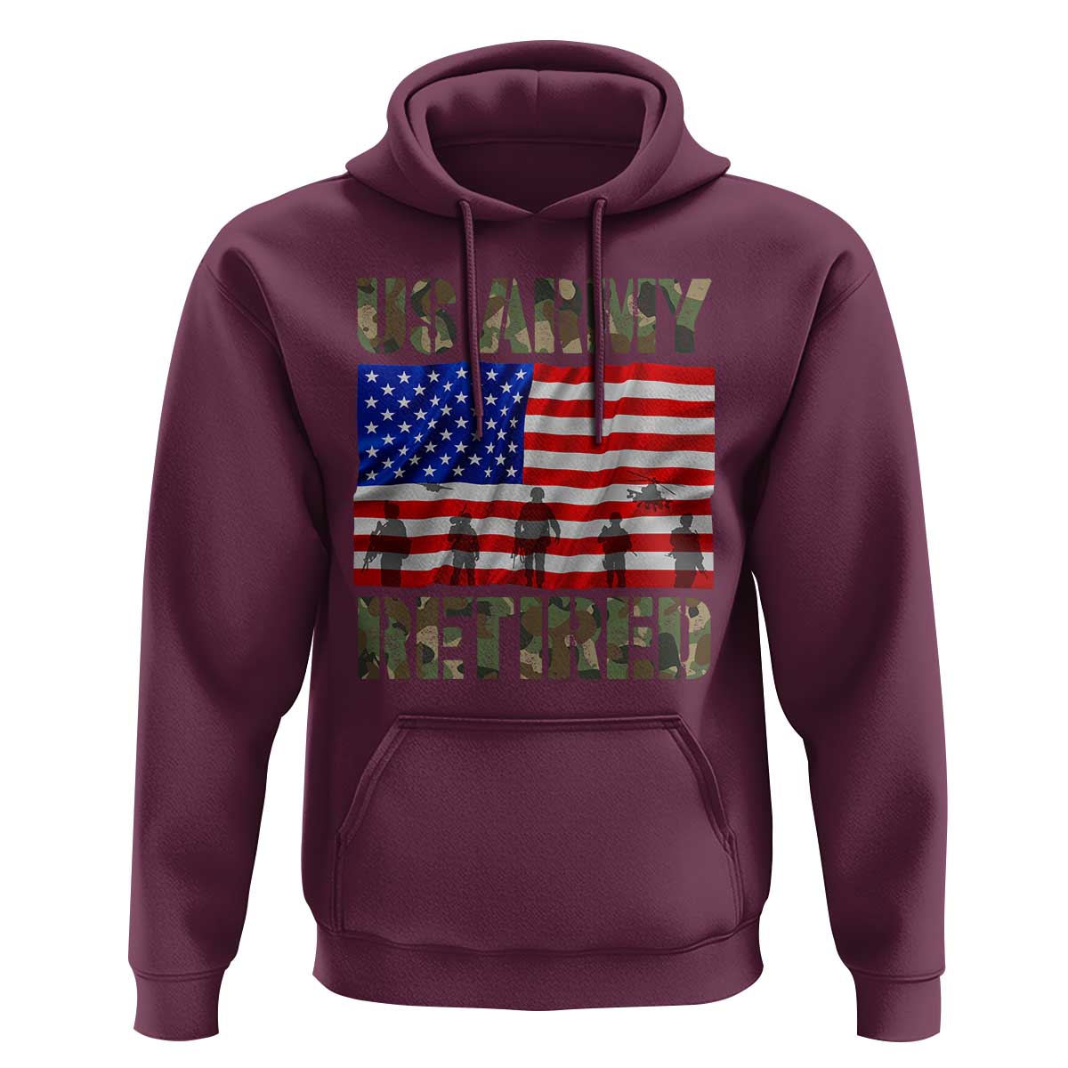 Retired Veteran Hoodie American Flag US Army Patriotic USA Pride - Wonder Print Shop