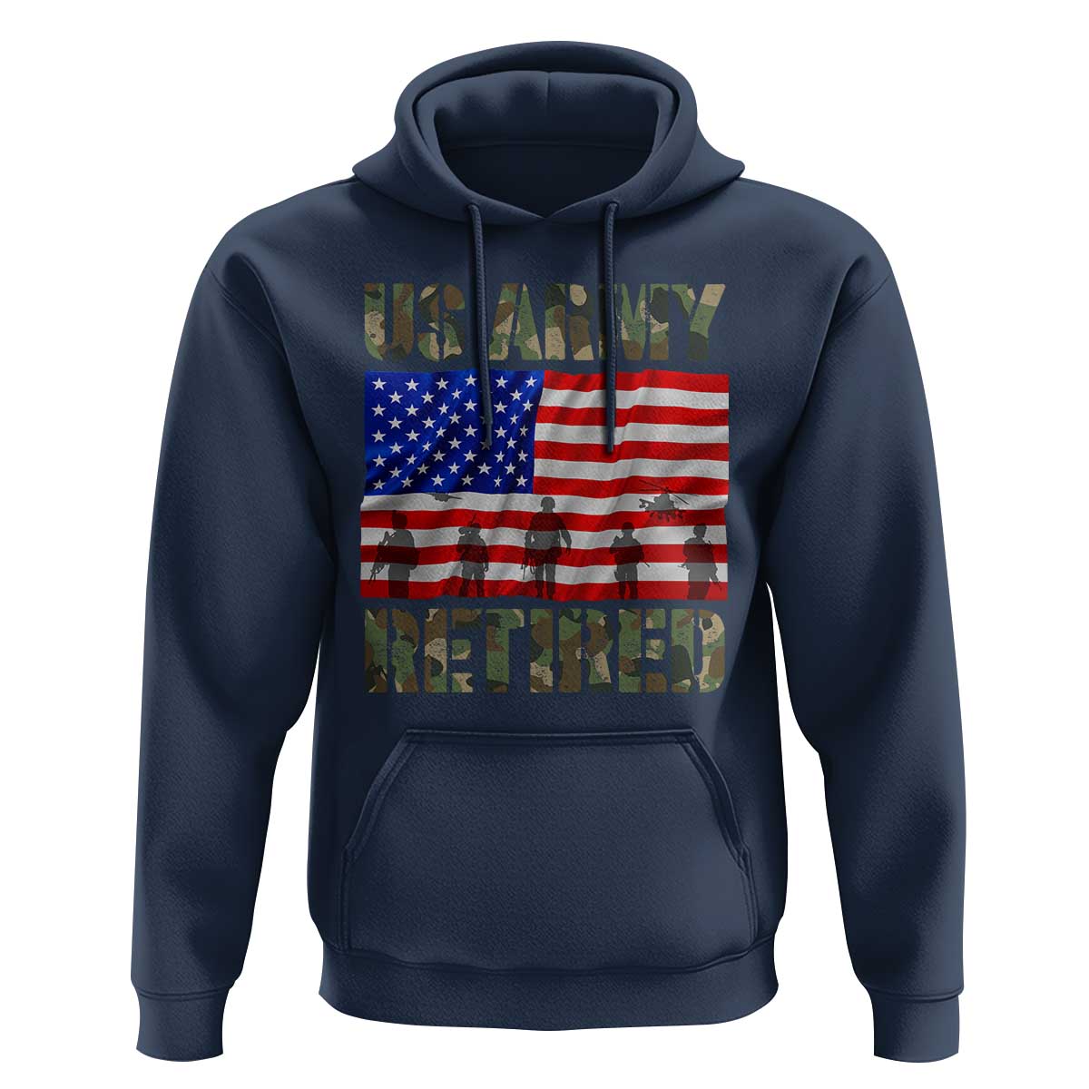 Retired Veteran Hoodie American Flag US Army Patriotic USA Pride - Wonder Print Shop