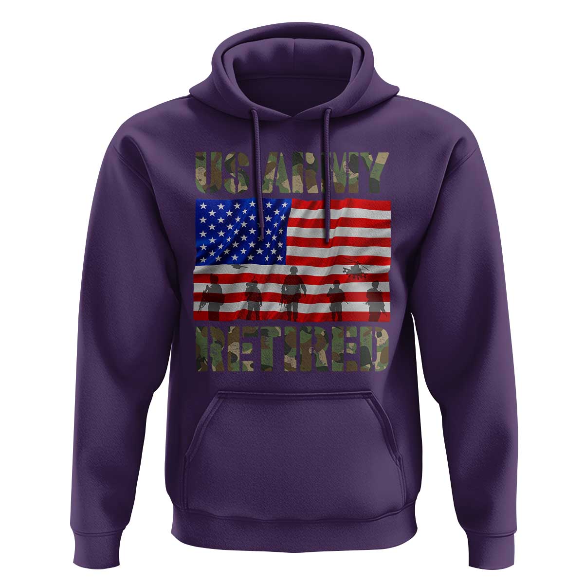 Retired Veteran Hoodie American Flag US Army Patriotic USA Pride - Wonder Print Shop