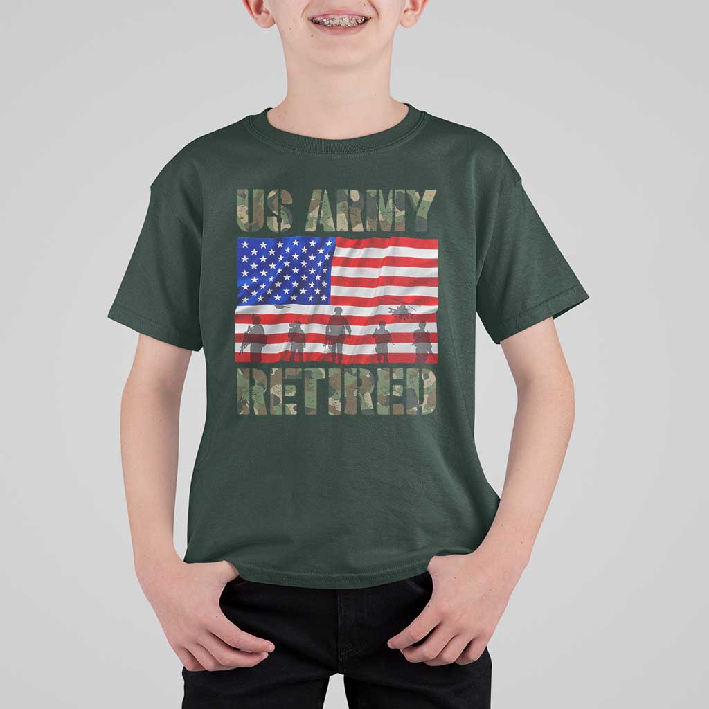 Retired Veteran T Shirt For Kid American Flag US Army Patriotic USA Pride - Wonder Print Shop