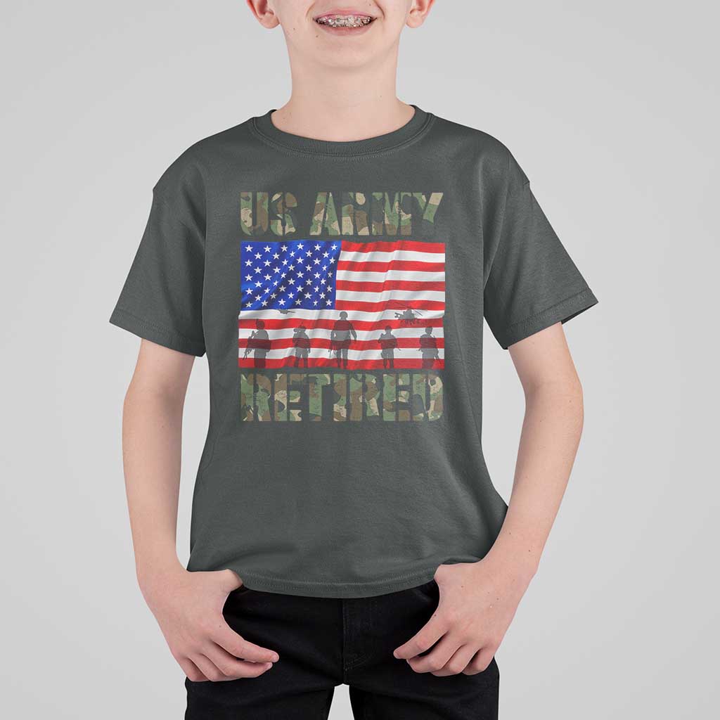 Retired Veteran T Shirt For Kid American Flag US Army Patriotic USA Pride - Wonder Print Shop