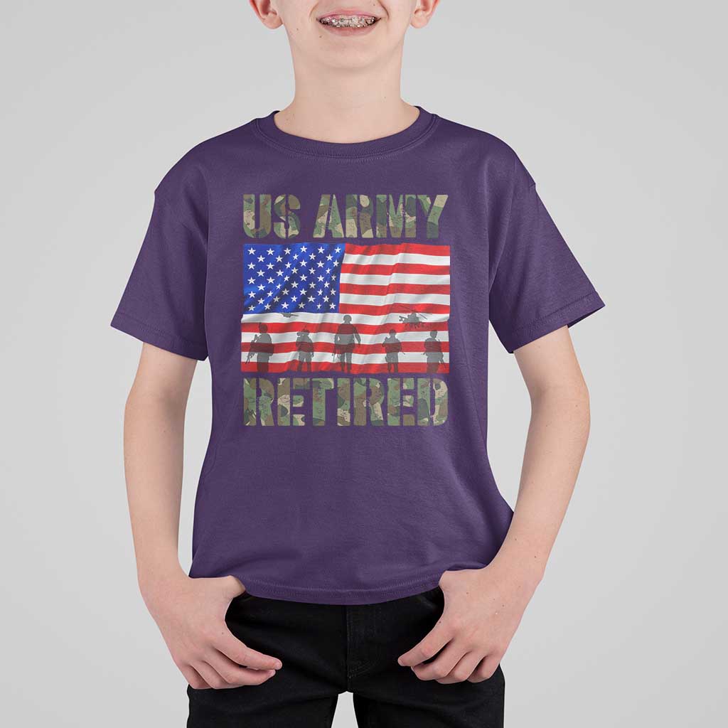 Retired Veteran T Shirt For Kid American Flag US Army Patriotic USA Pride - Wonder Print Shop