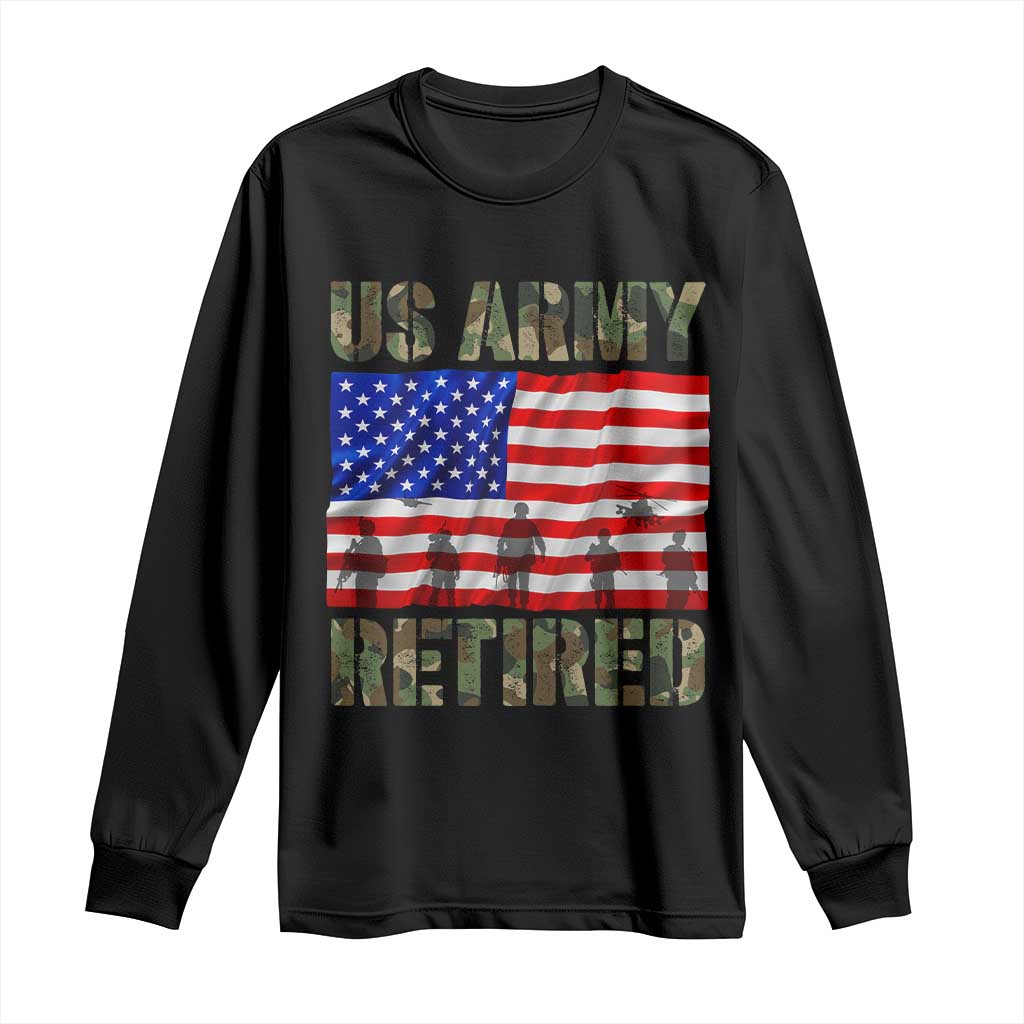 Retired Veteran Long Sleeve Shirt American Flag US Army Patriotic USA Pride - Wonder Print Shop