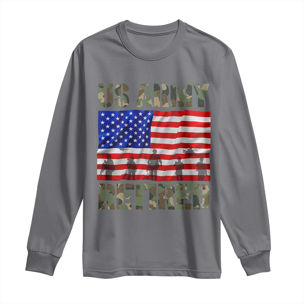 Retired Veteran Long Sleeve Shirt American Flag US Army Patriotic USA Pride - Wonder Print Shop