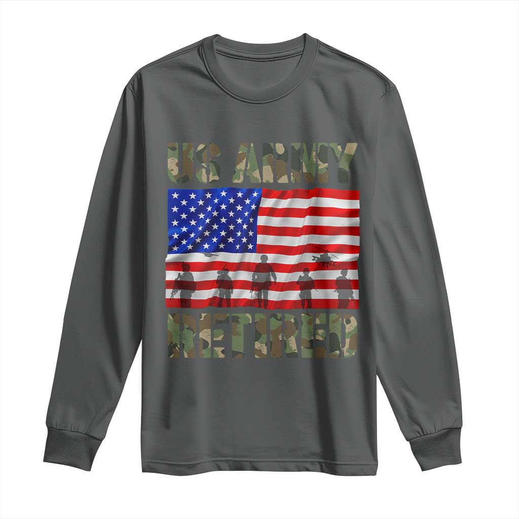 Retired Veteran Long Sleeve Shirt American Flag US Army Patriotic USA Pride - Wonder Print Shop