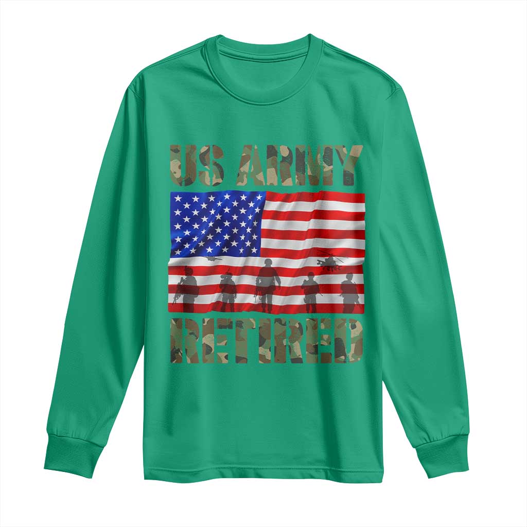 Retired Veteran Long Sleeve Shirt American Flag US Army Patriotic USA Pride - Wonder Print Shop