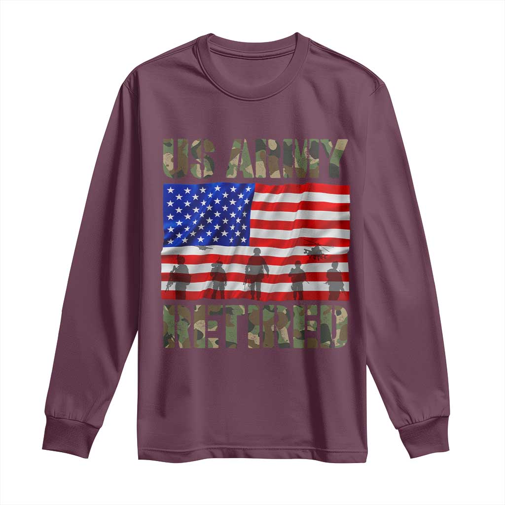 Retired Veteran Long Sleeve Shirt American Flag US Army Patriotic USA Pride - Wonder Print Shop