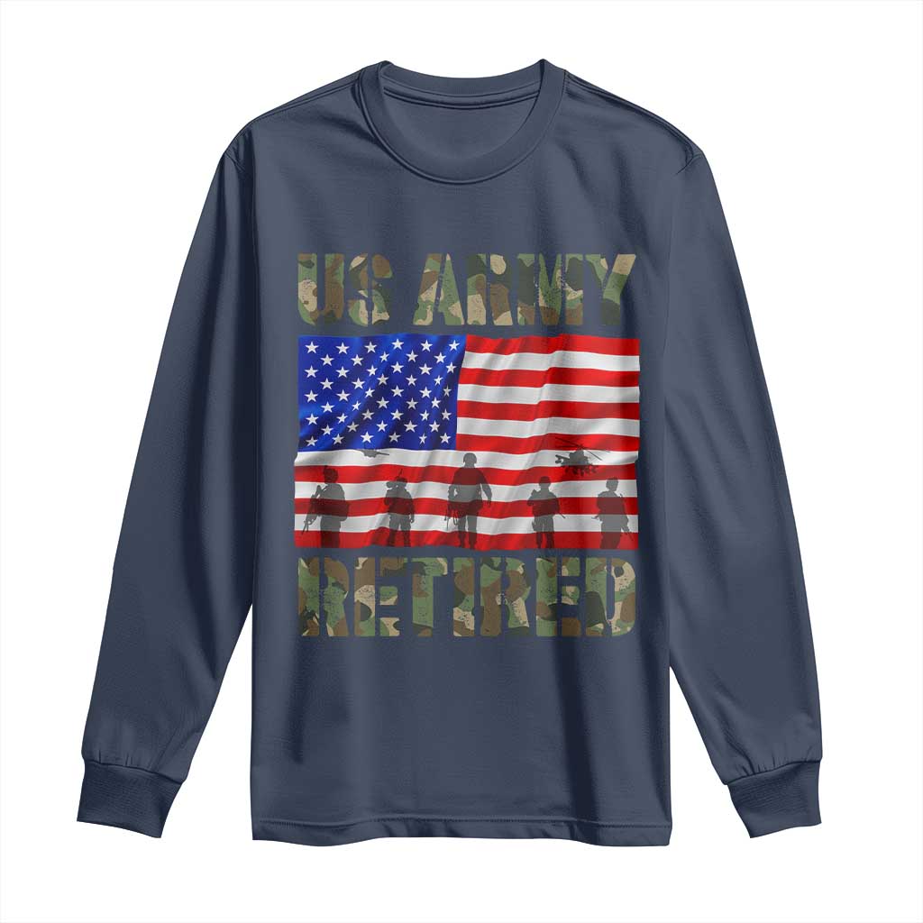 Retired Veteran Long Sleeve Shirt American Flag US Army Patriotic USA Pride - Wonder Print Shop