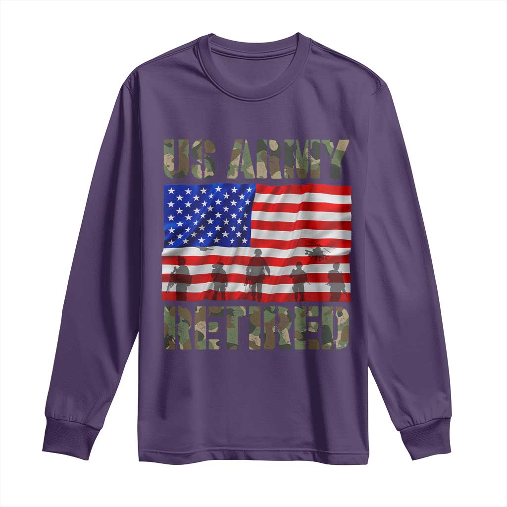 Retired Veteran Long Sleeve Shirt American Flag US Army Patriotic USA Pride - Wonder Print Shop