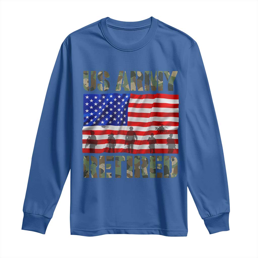 Retired Veteran Long Sleeve Shirt American Flag US Army Patriotic USA Pride - Wonder Print Shop