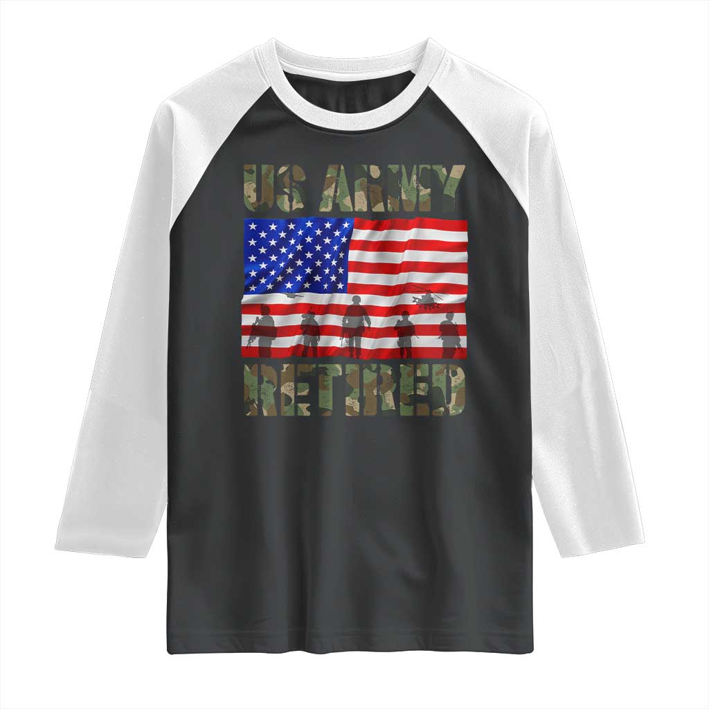 Retired Veteran Raglan Shirt American Flag US Army Patriotic USA Pride - Wonder Print Shop