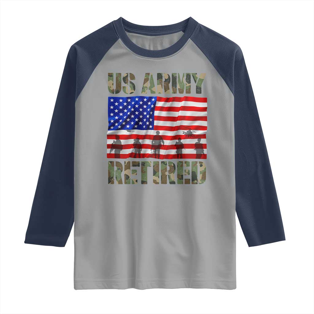 Retired Veteran Raglan Shirt American Flag US Army Patriotic USA Pride - Wonder Print Shop