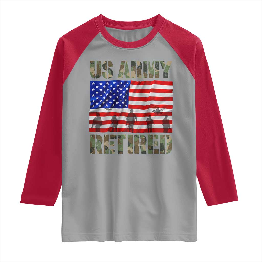 Retired Veteran Raglan Shirt American Flag US Army Patriotic USA Pride - Wonder Print Shop
