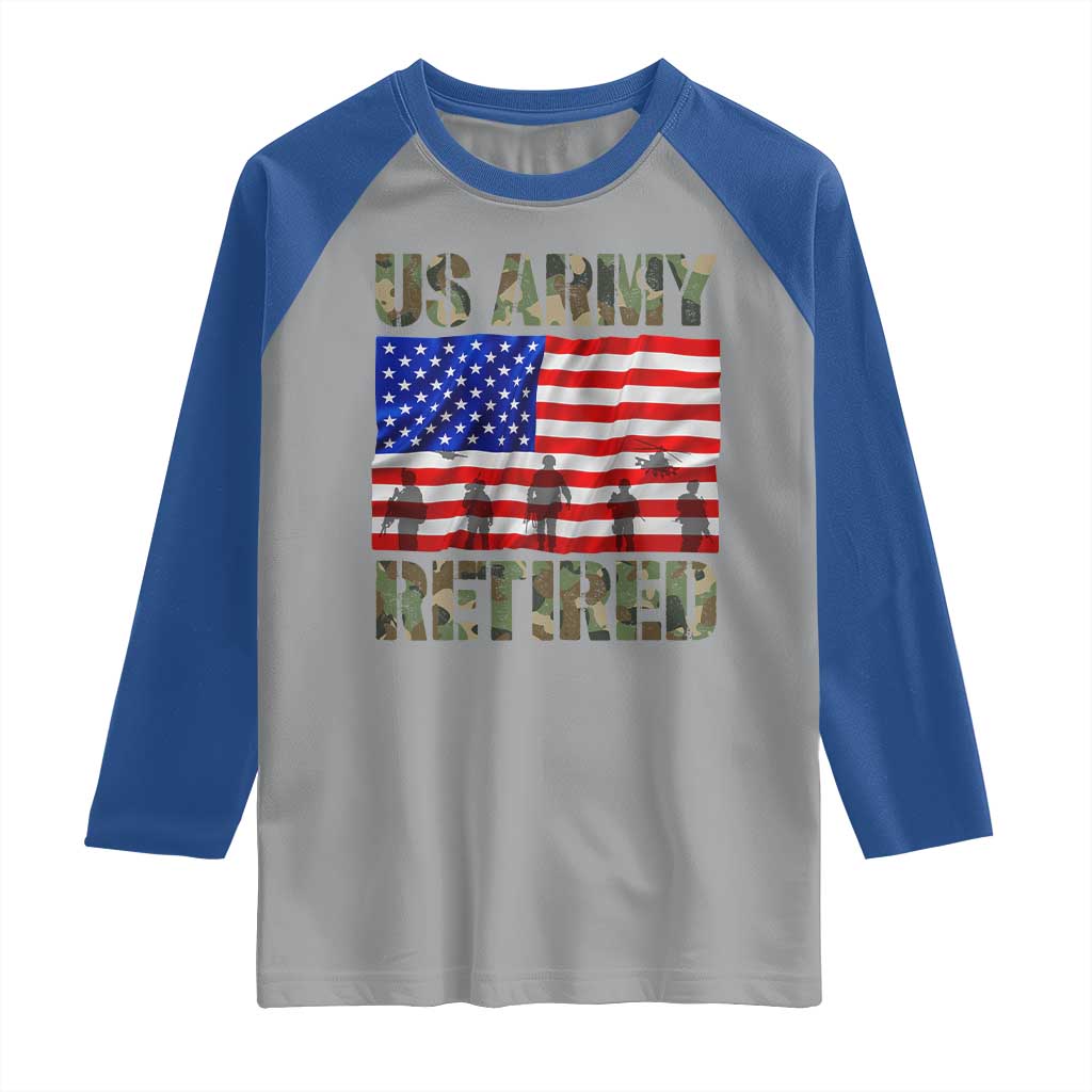 Retired Veteran Raglan Shirt American Flag US Army Patriotic USA Pride - Wonder Print Shop