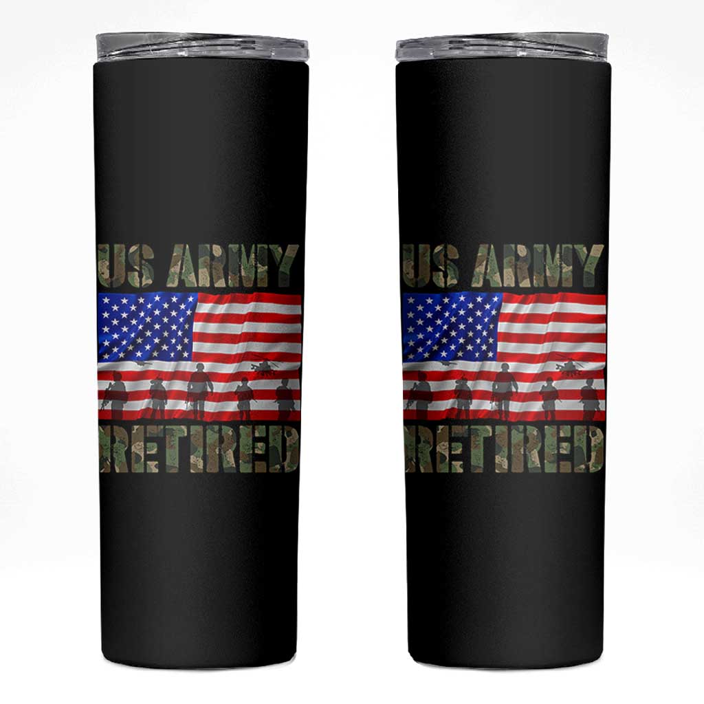 Retired Veteran Skinny Tumbler American Flag US Army Patriotic USA Pride