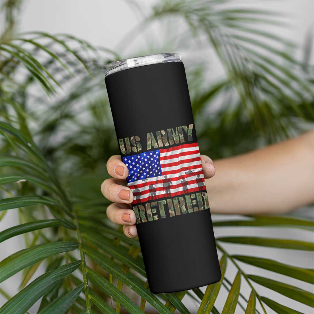 Retired Veteran Skinny Tumbler American Flag US Army Patriotic USA Pride