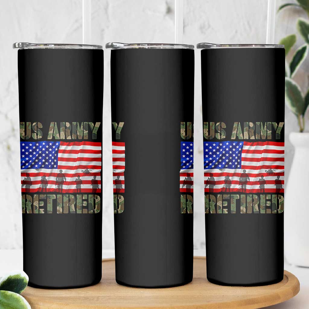 Retired Veteran Skinny Tumbler American Flag US Army Patriotic USA Pride