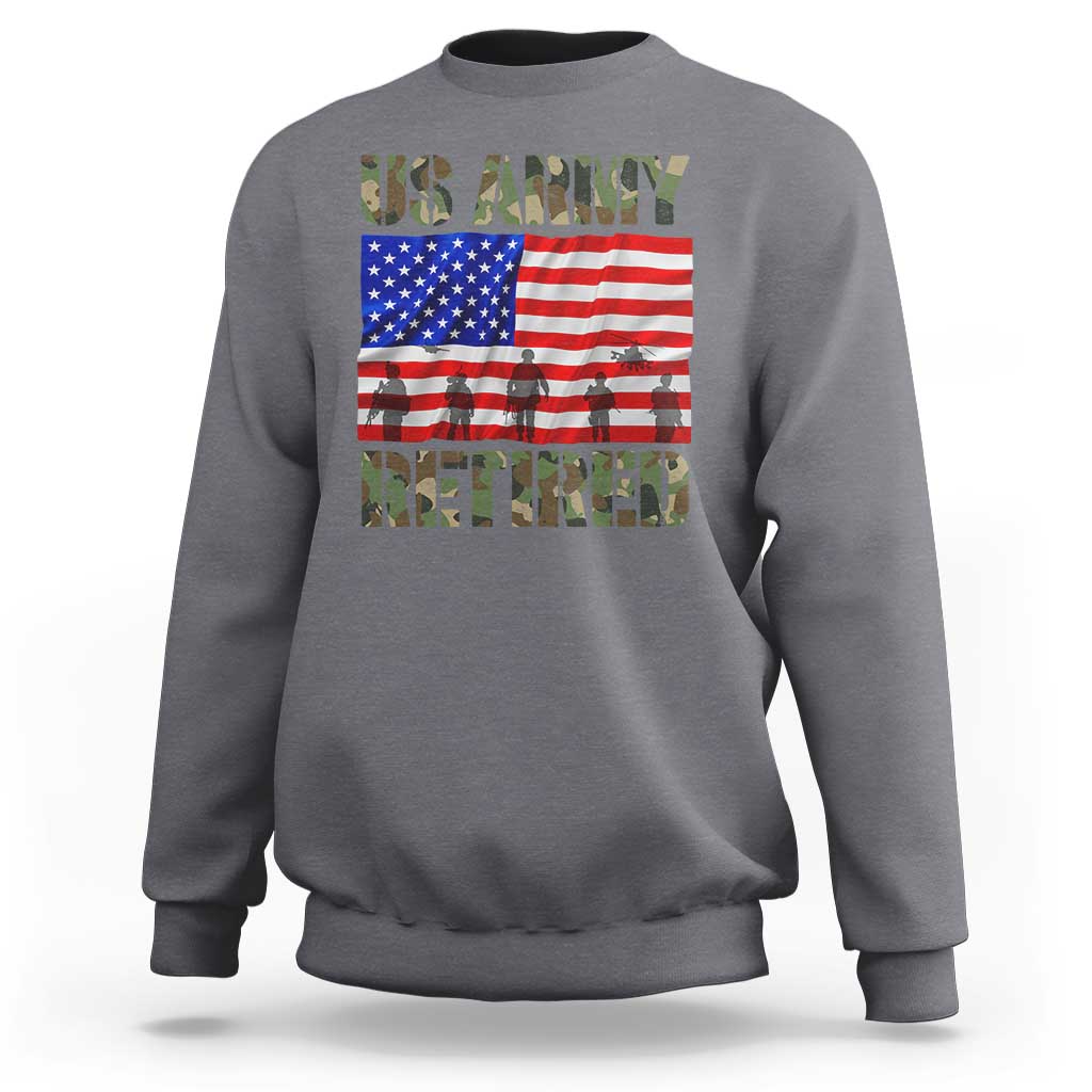Retired Veteran Sweatshirt American Flag US Army Patriotic USA Pride - Wonder Print Shop