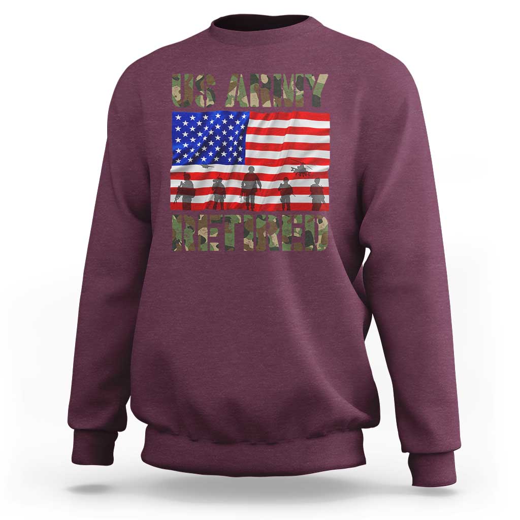 Retired Veteran Sweatshirt American Flag US Army Patriotic USA Pride - Wonder Print Shop