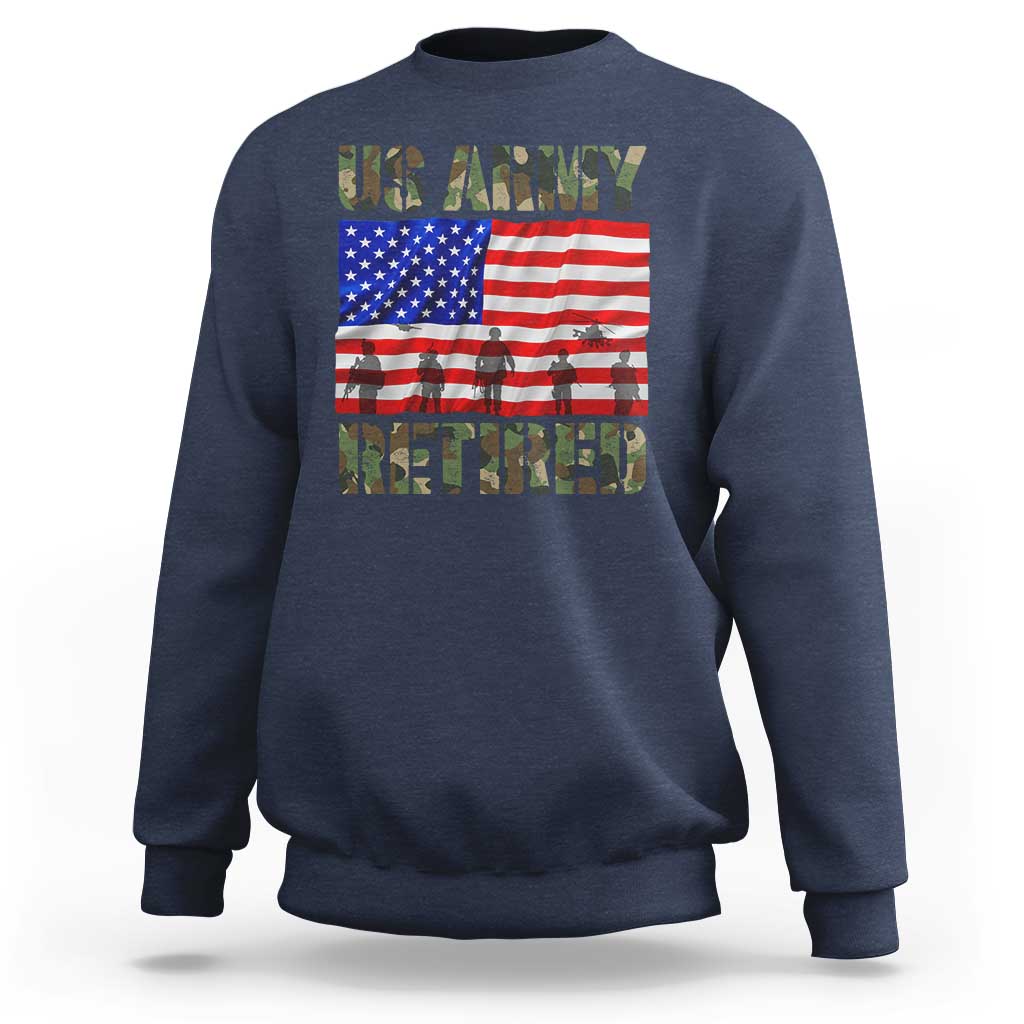 Retired Veteran Sweatshirt American Flag US Army Patriotic USA Pride - Wonder Print Shop