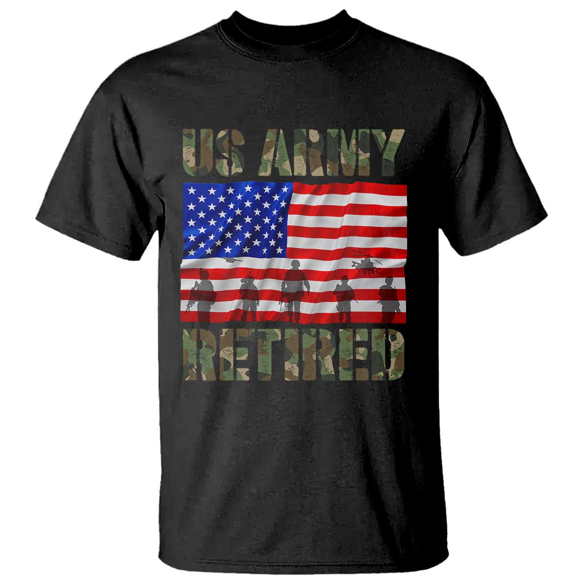 Retired Veteran T Shirt American Flag US Army Patriotic USA Pride - Wonder Print Shop