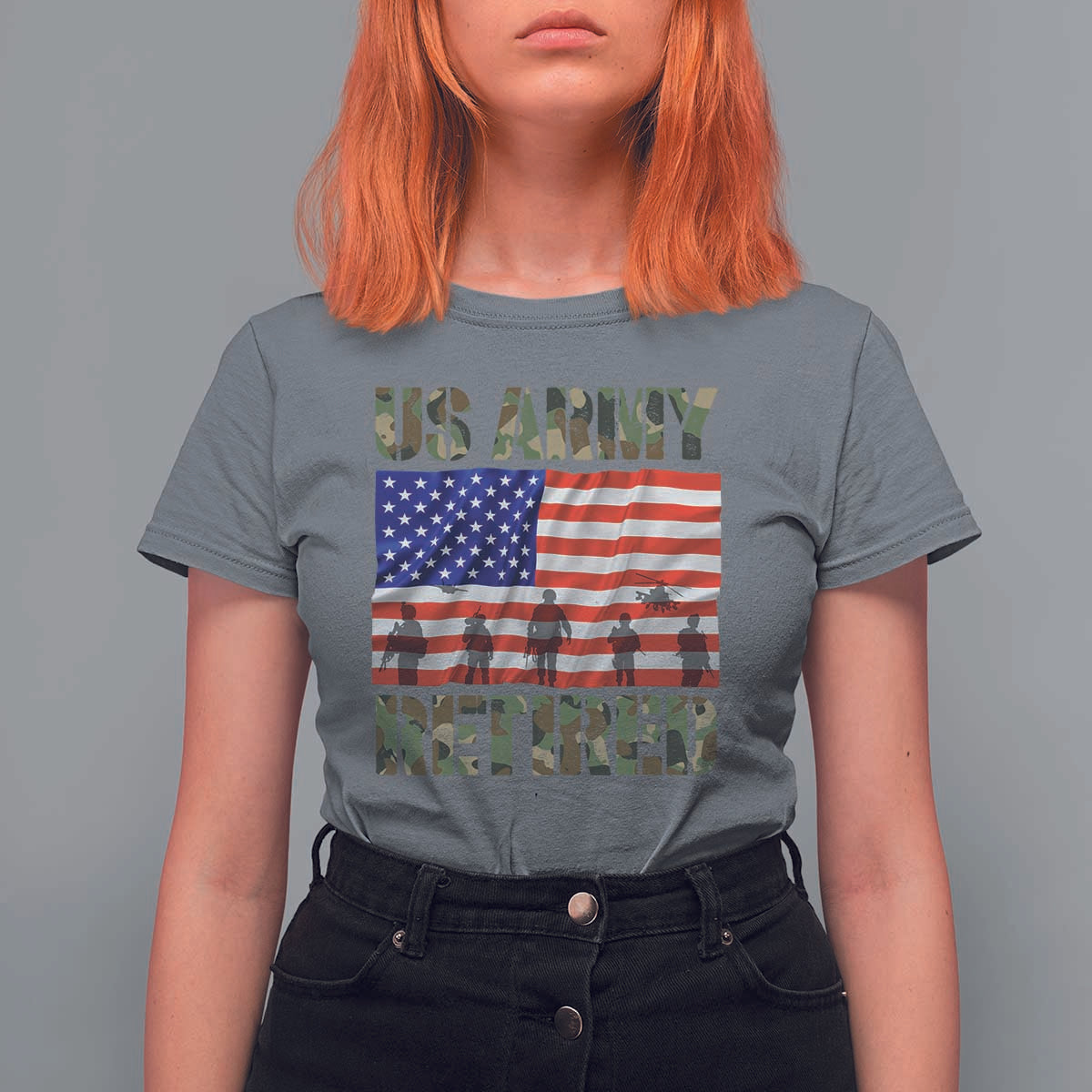 Retired Veteran T Shirt For Women American Flag US Army Patriotic USA Pride - Wonder Print Shop