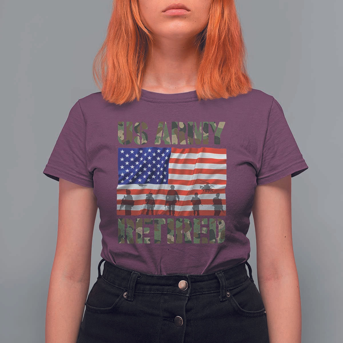 Retired Veteran T Shirt For Women American Flag US Army Patriotic USA Pride - Wonder Print Shop