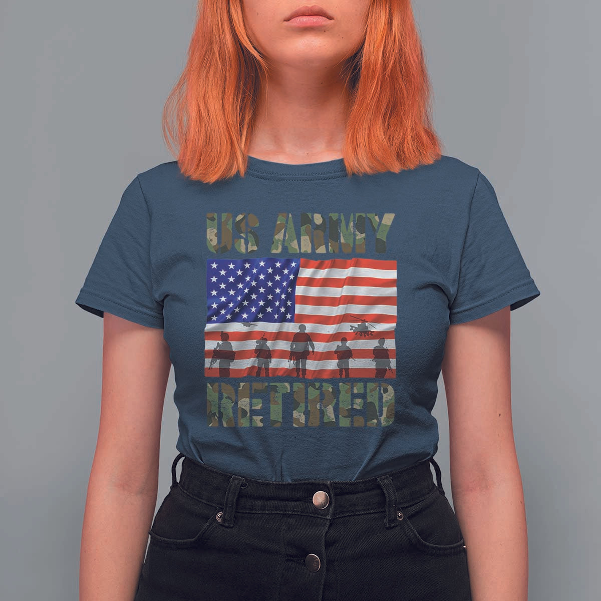 Retired Veteran T Shirt For Women American Flag US Army Patriotic USA Pride - Wonder Print Shop
