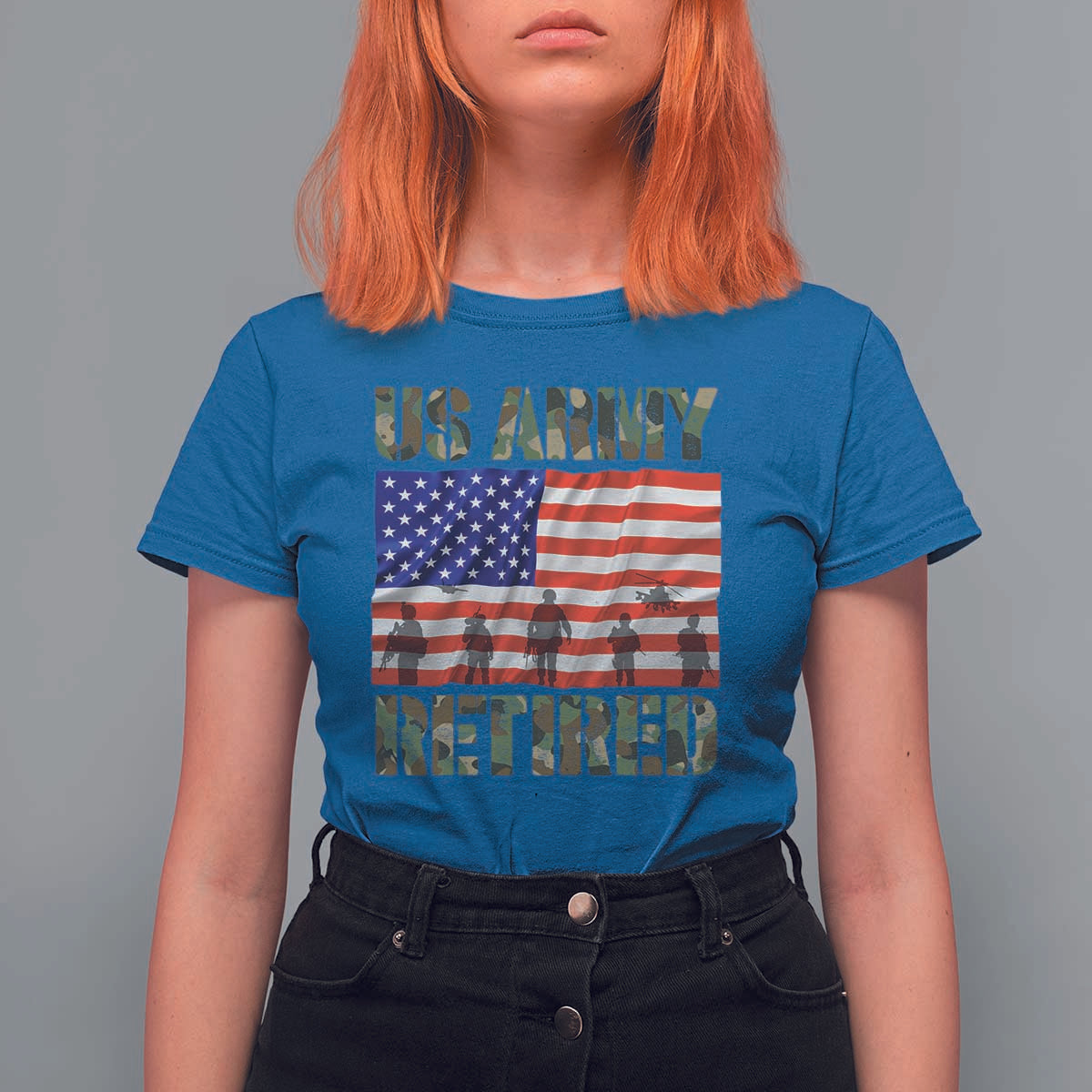 Retired Veteran T Shirt For Women American Flag US Army Patriotic USA Pride - Wonder Print Shop