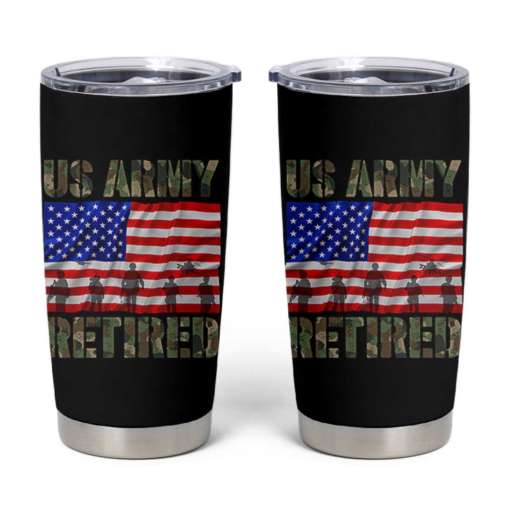 Retired Veteran Tumbler Cup American Flag US Army Patriotic USA Pride