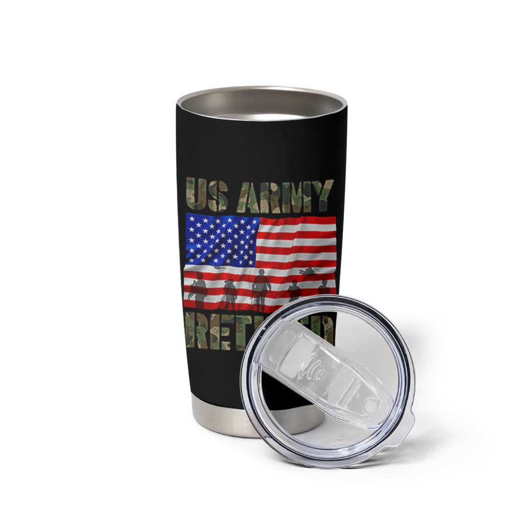Retired Veteran Tumbler Cup American Flag US Army Patriotic USA Pride