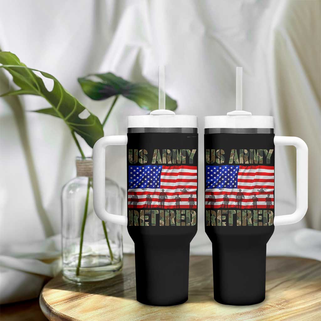 Retired Veteran Tumbler With Handle American Flag US Army Patriotic USA Pride