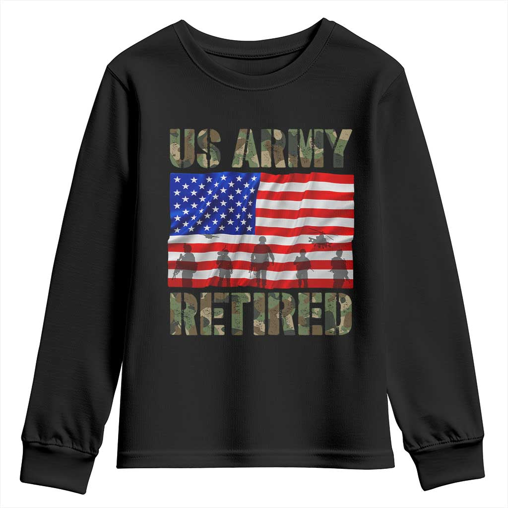 Retired Veteran Youth Sweatshirt American Flag US Army Patriotic USA Pride - Wonder Print Shop