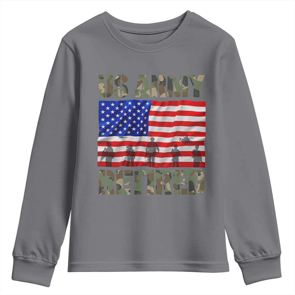 Retired Veteran Youth Sweatshirt American Flag US Army Patriotic USA Pride - Wonder Print Shop