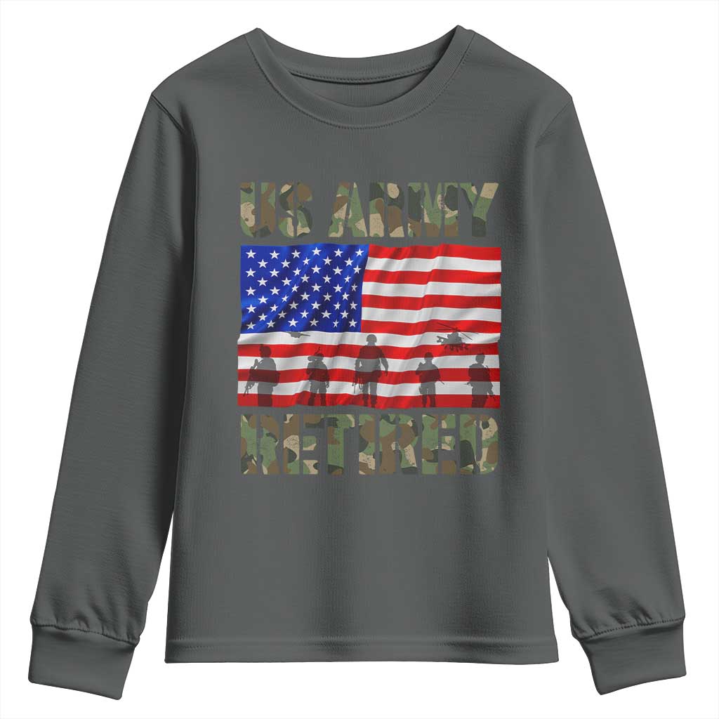Retired Veteran Youth Sweatshirt American Flag US Army Patriotic USA Pride - Wonder Print Shop