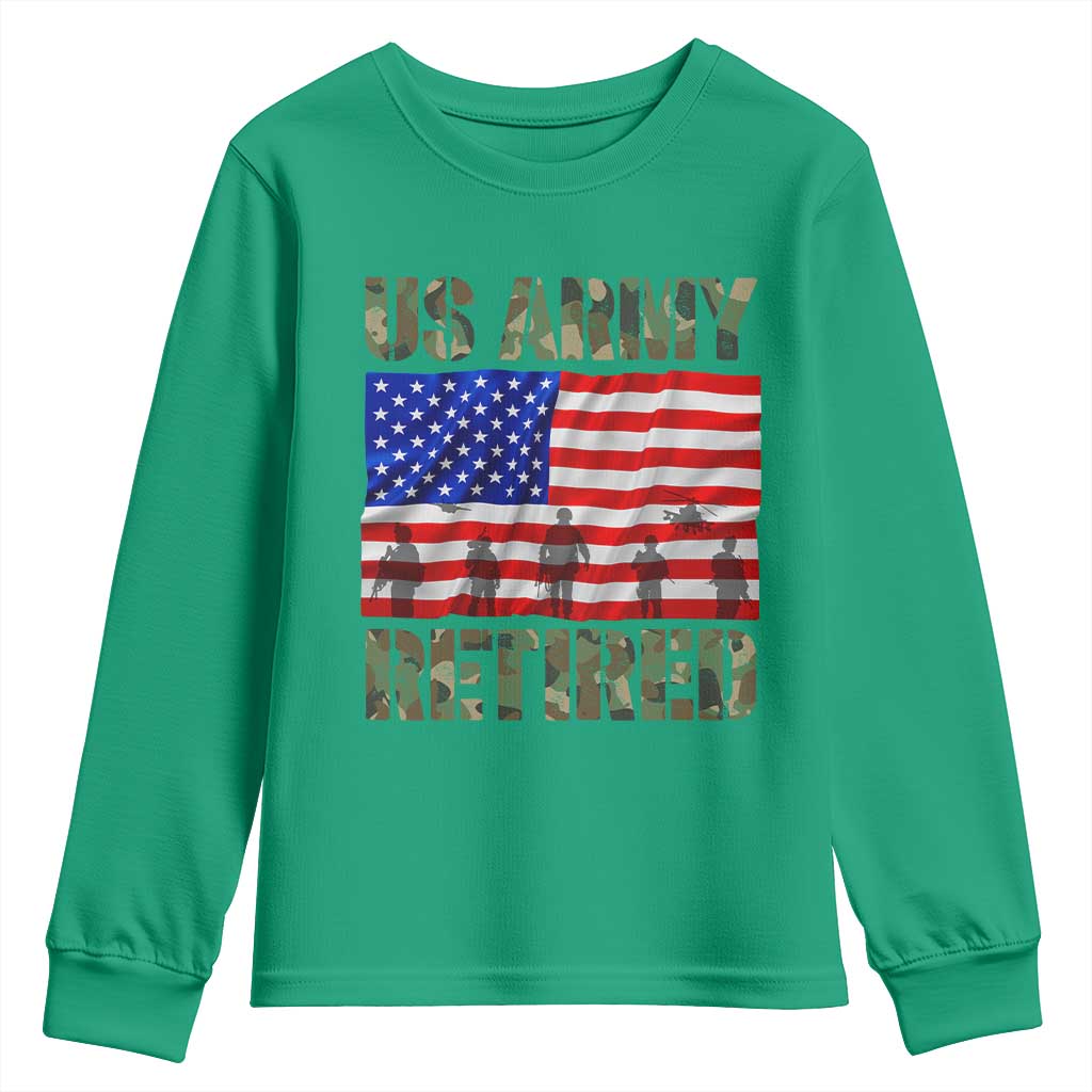 Retired Veteran Youth Sweatshirt American Flag US Army Patriotic USA Pride - Wonder Print Shop