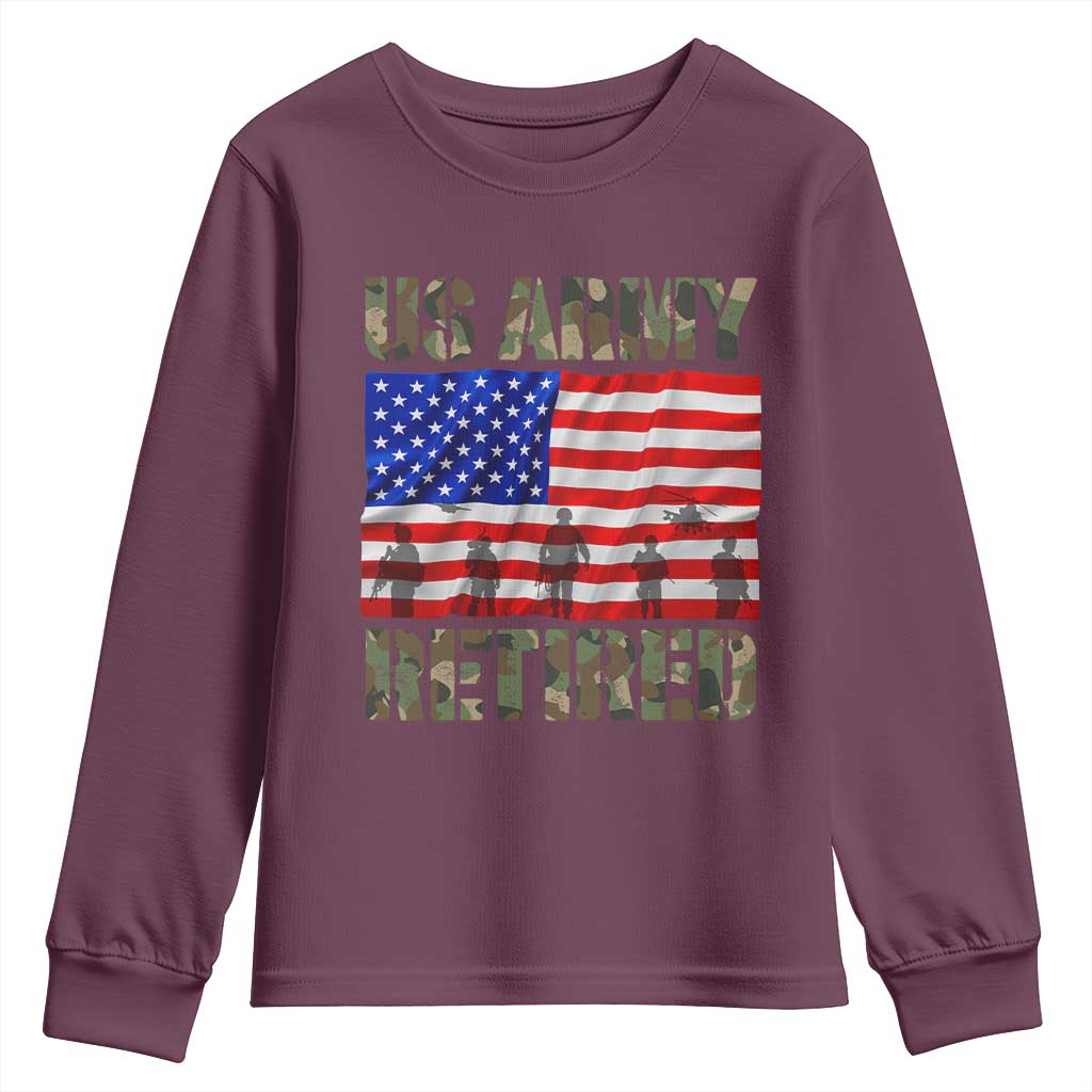 Retired Veteran Youth Sweatshirt American Flag US Army Patriotic USA Pride - Wonder Print Shop