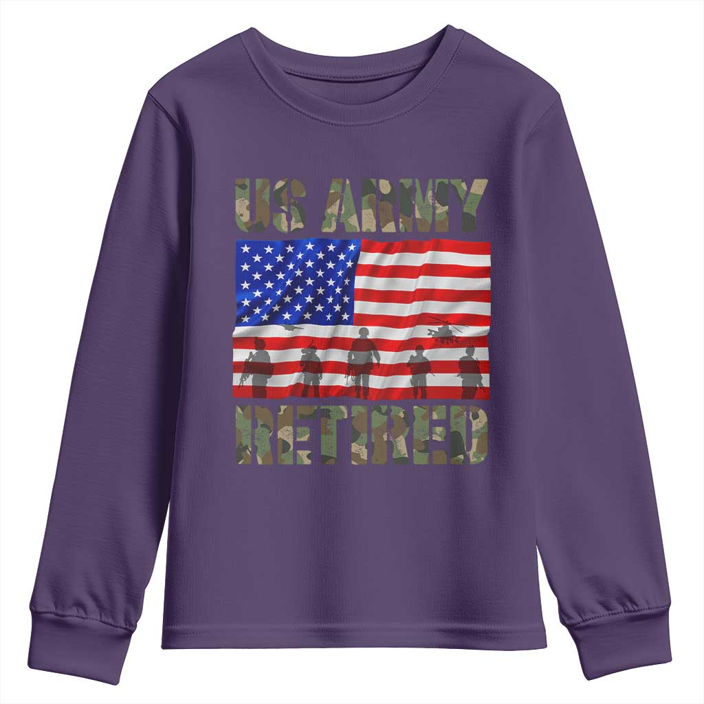 Retired Veteran Youth Sweatshirt American Flag US Army Patriotic USA Pride - Wonder Print Shop