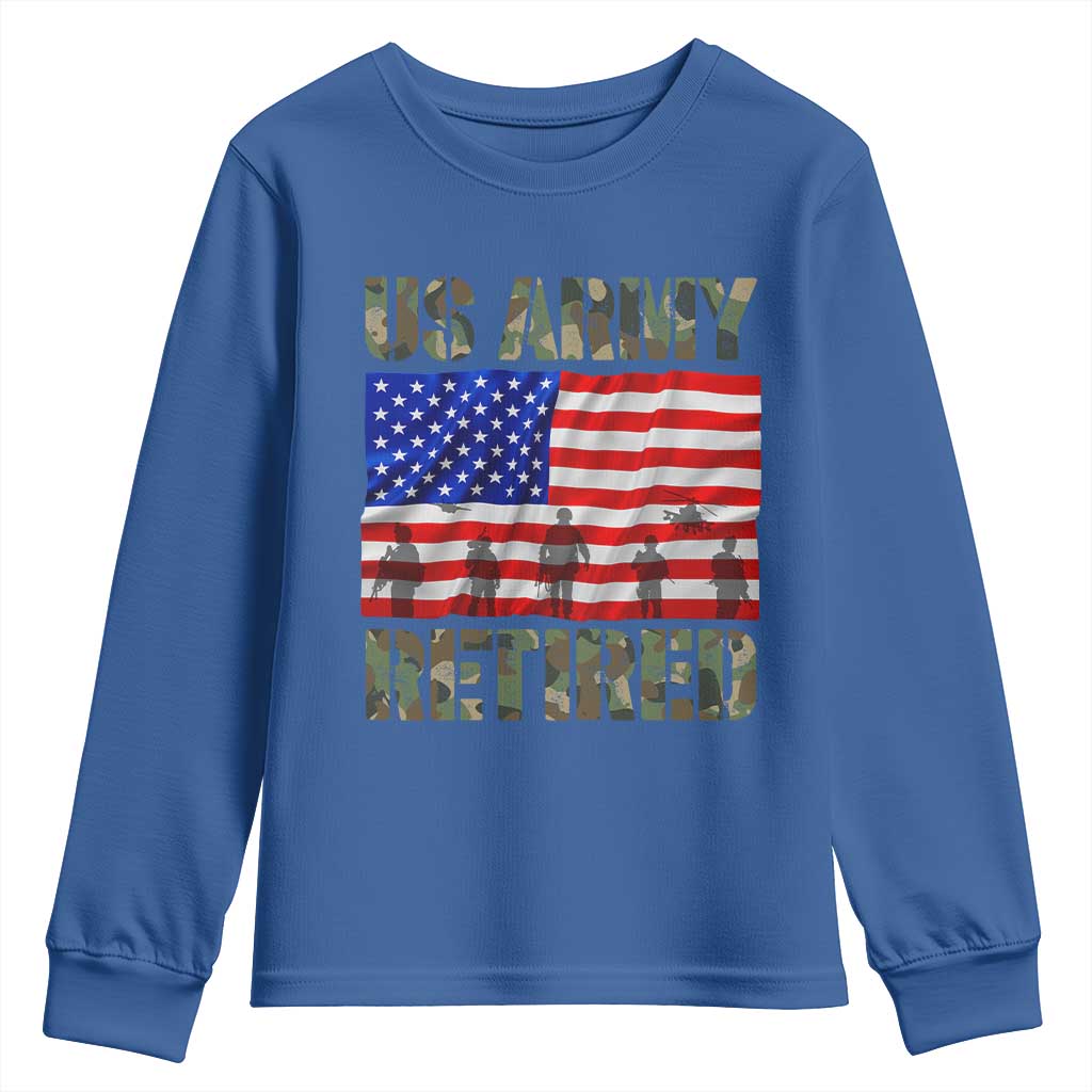 Retired Veteran Youth Sweatshirt American Flag US Army Patriotic USA Pride - Wonder Print Shop