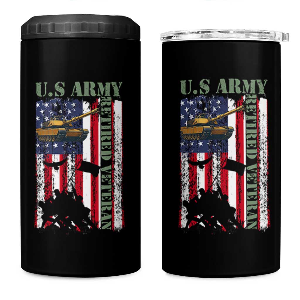 Retired Army 4 in 1 Can Cooler Tumbler American Flag US Patriotic USA Pride