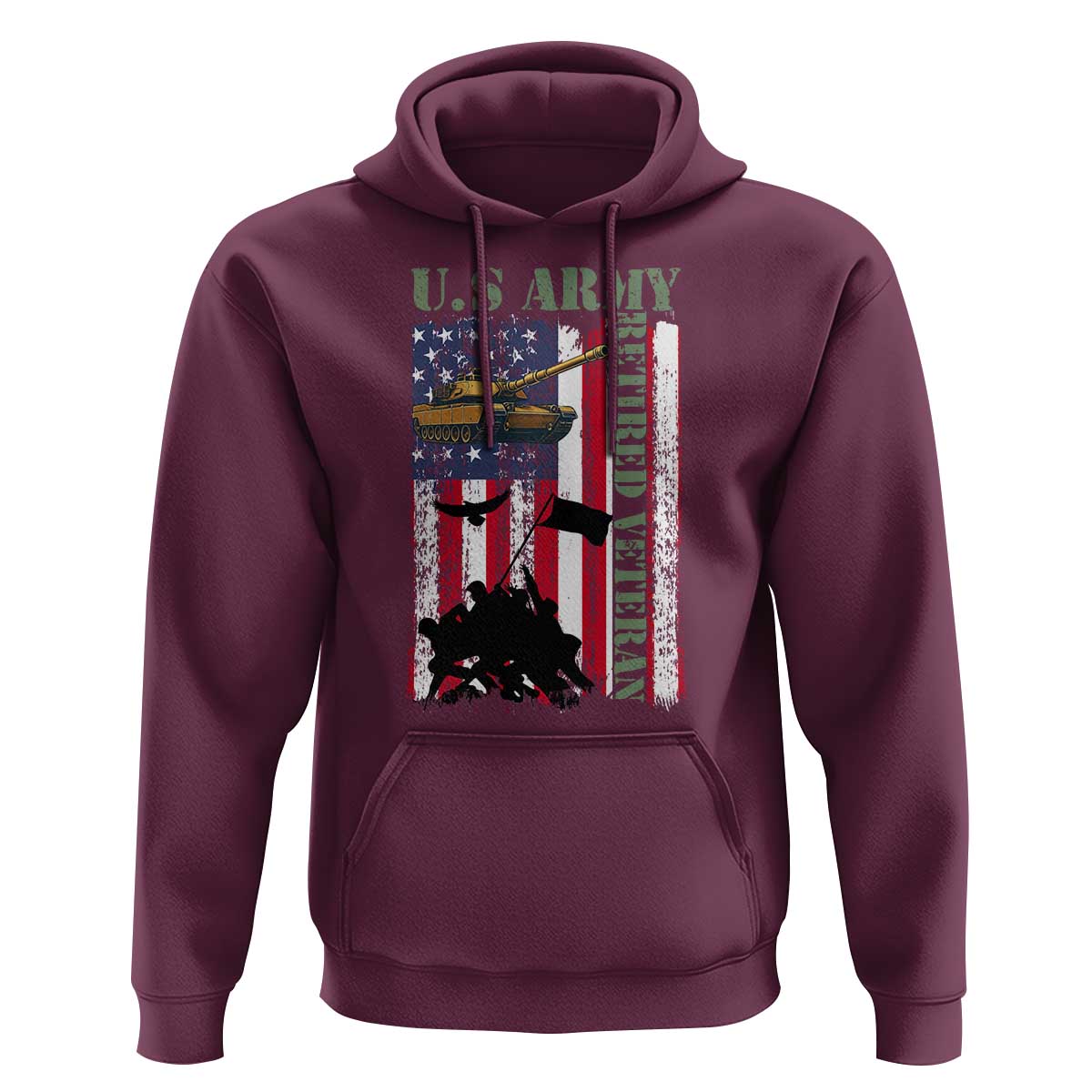 Retired Army Hoodie American Flag US Patriotic USA Pride - Wonder Print Shop