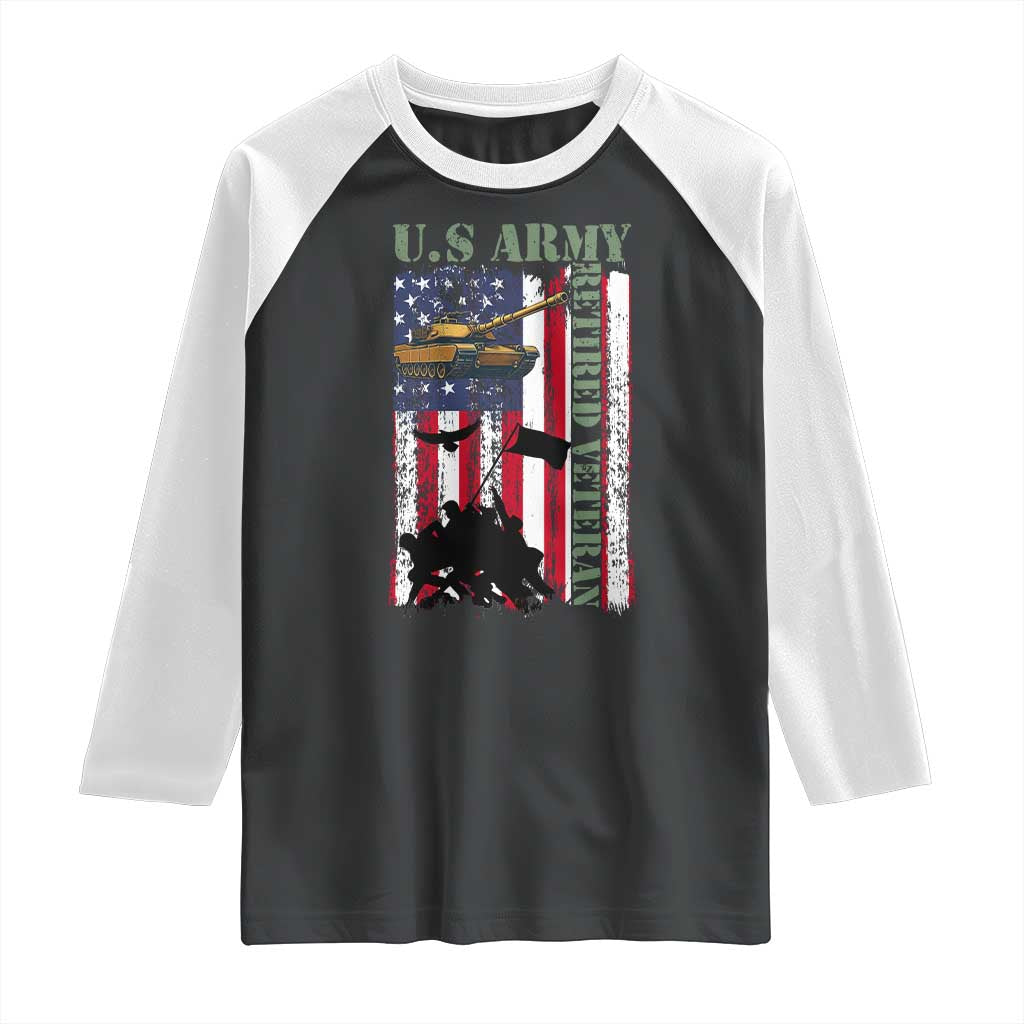 Retired Army Raglan Shirt American Flag US Patriotic USA Pride - Wonder Print Shop